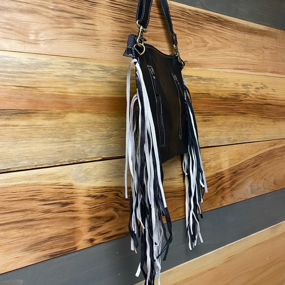 NWT Myra Bag Fringed Concealed-Carry Leather Bag in black and white. - Picture 4 of 14